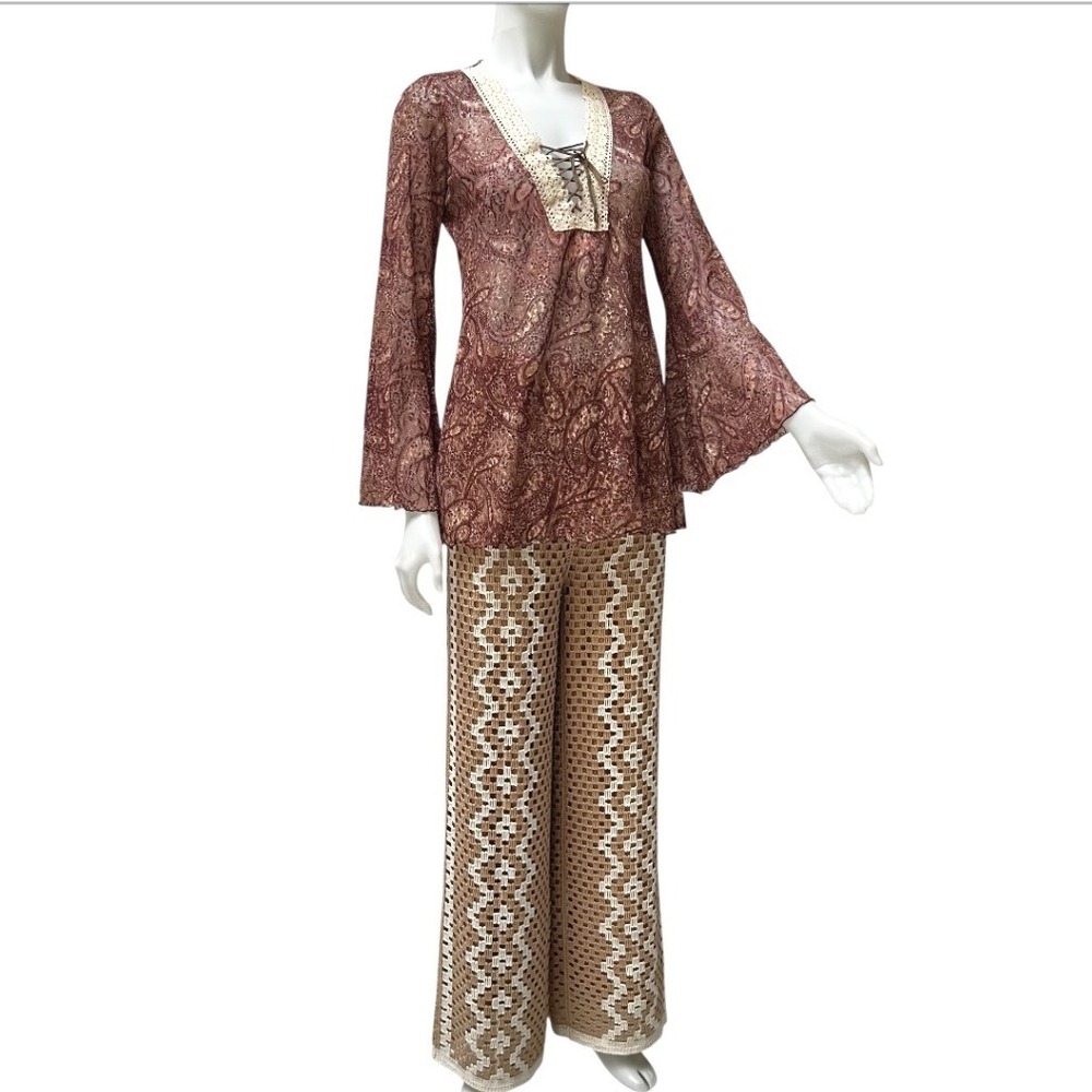 Vtg 90s Bisou Bisou Paisley Lace‎ Bell Sleeve Top Boho S Whitchy Whimsygoth USA - Picture 14 of 17